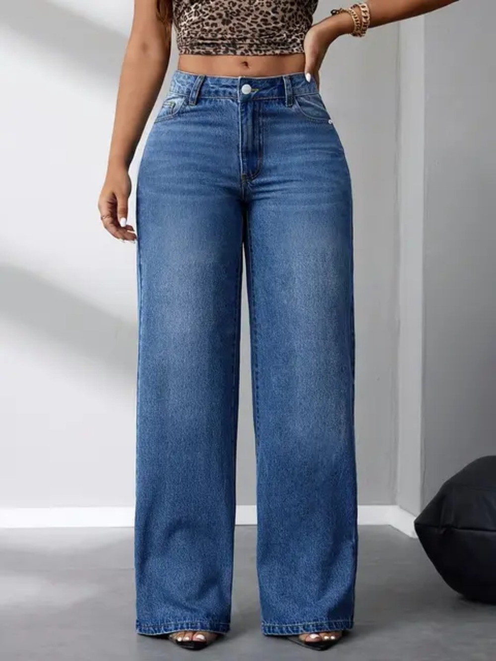 High-Waist Wide-Leg Blue Jeans for Women
